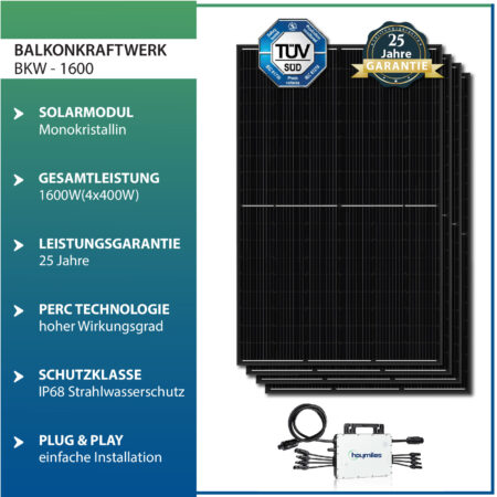 1600W/1600W Balkonkraftwerk- Mit 400W Solarmodule, Hoymiles Drosselbar  HMS-1600/800W/600W Wechselrichter - SOLAR-HOOK etm GmbH